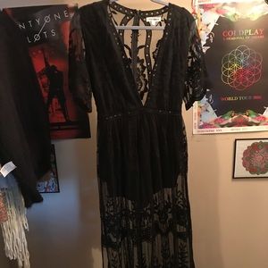 Wild Honey Black Flower Lace Overlay Romper